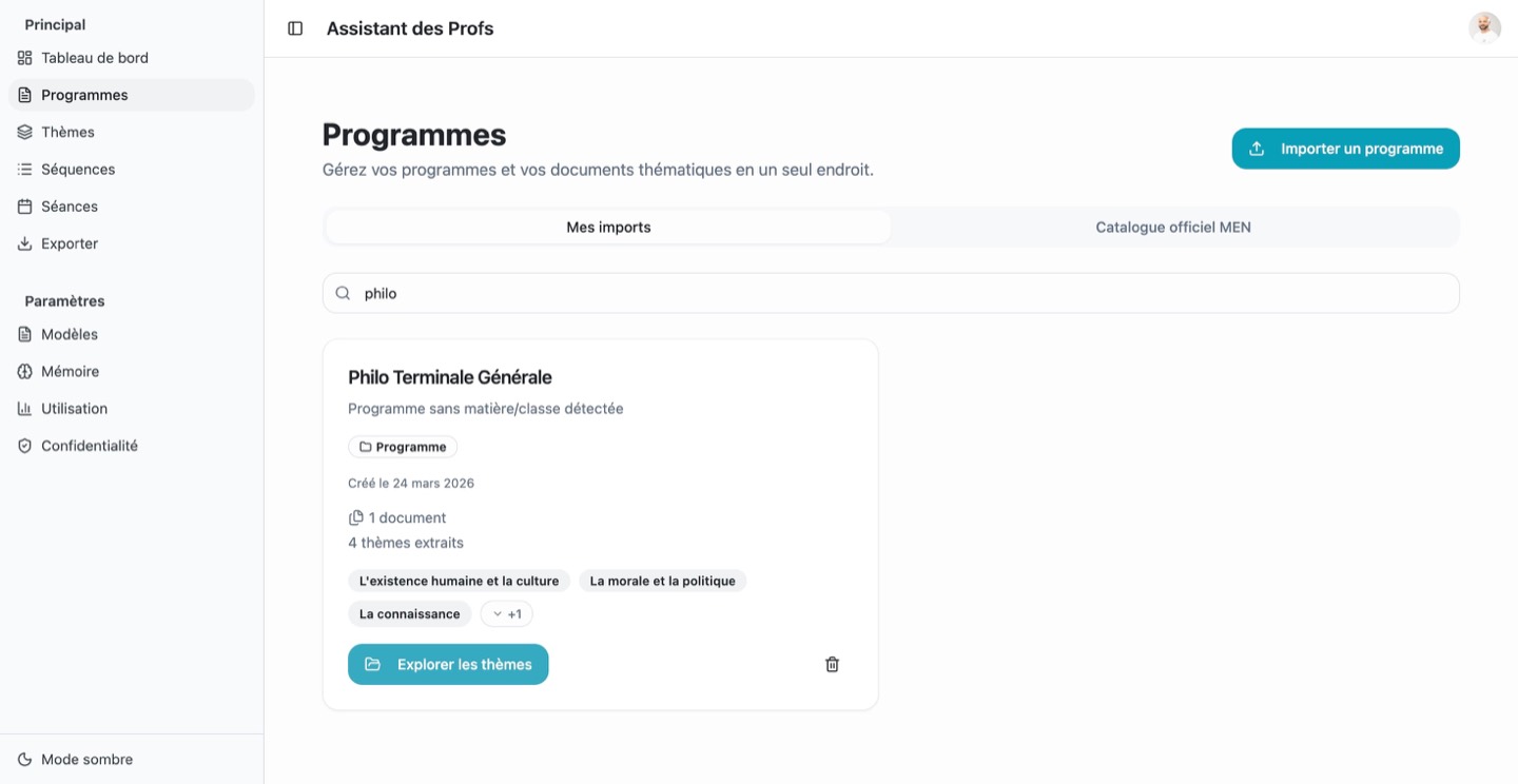 Aperçu de l'interface Syllabi : génération d'une séquence pédagogique